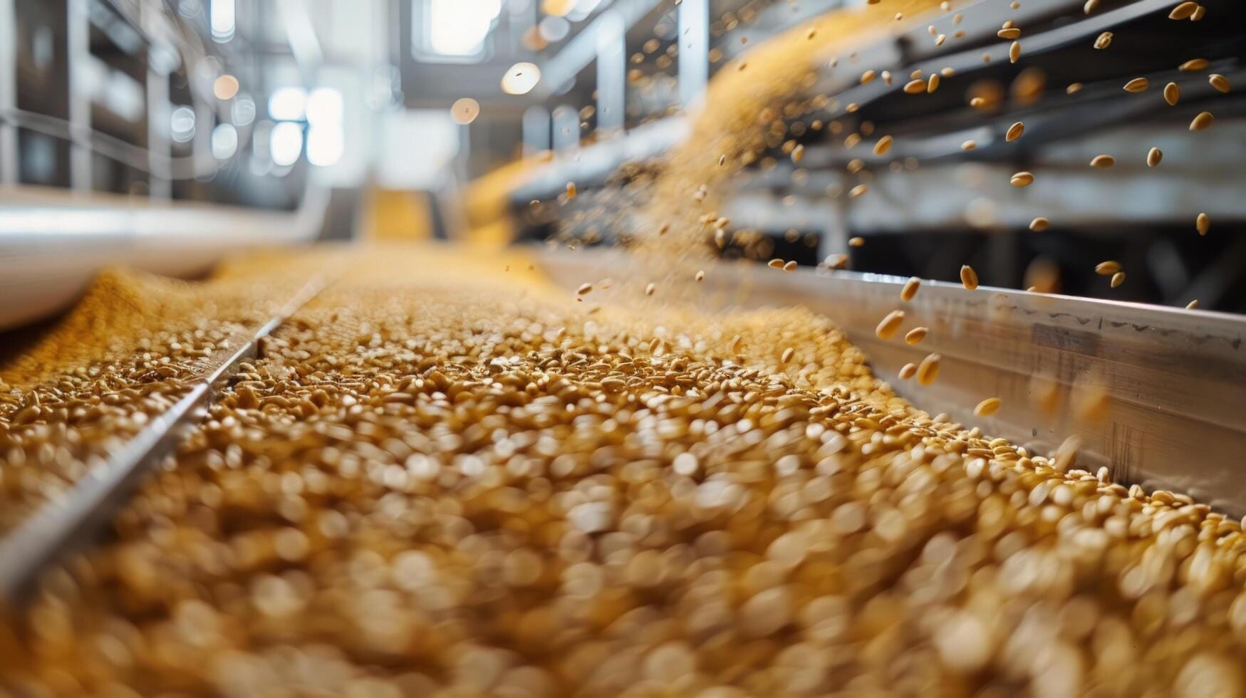 Producto a granel fluyendo en una planta de alimentos bajo control de plagas de Orkin en Monterrey